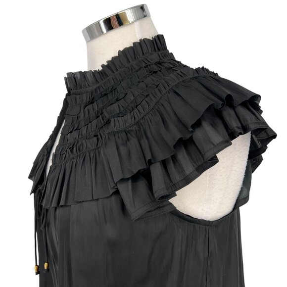 Reset Silky Black Ruffled Collar Sleeveless Eleanor Blouse Size Small NWT - Picture 4 of 10